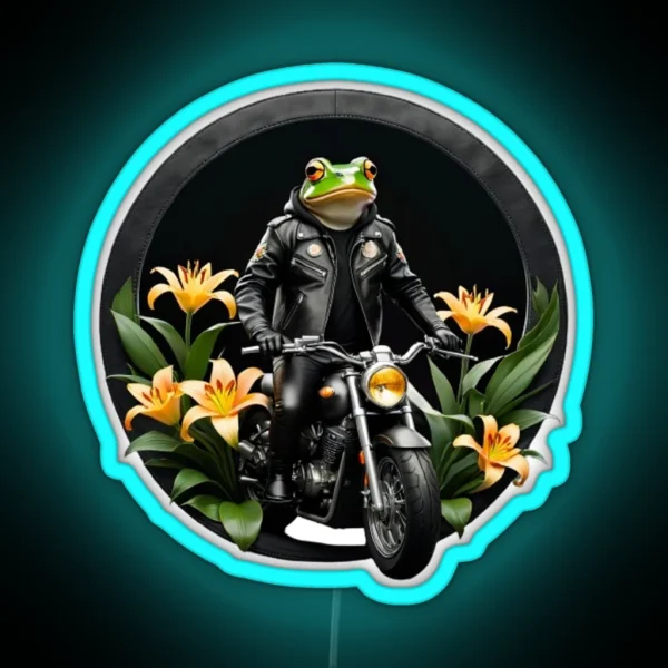 Frog On Motorcycle Surrounded RGB Neon Sign