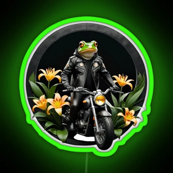 Frog On Motorcycle Surrounded RGB Neon Sign