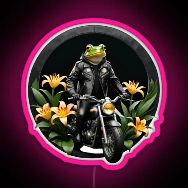 Frog On Motorcycle Surrounded RGB Neon Sign