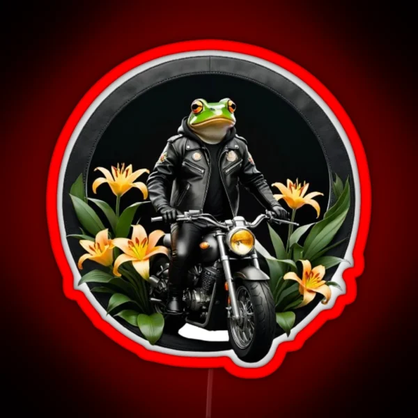 Frog On Motorcycle Surrounded RGB Neon Sign