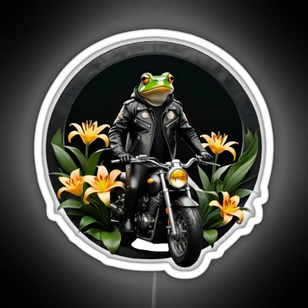 Frog On Motorcycle Surrounded RGB Neon Sign