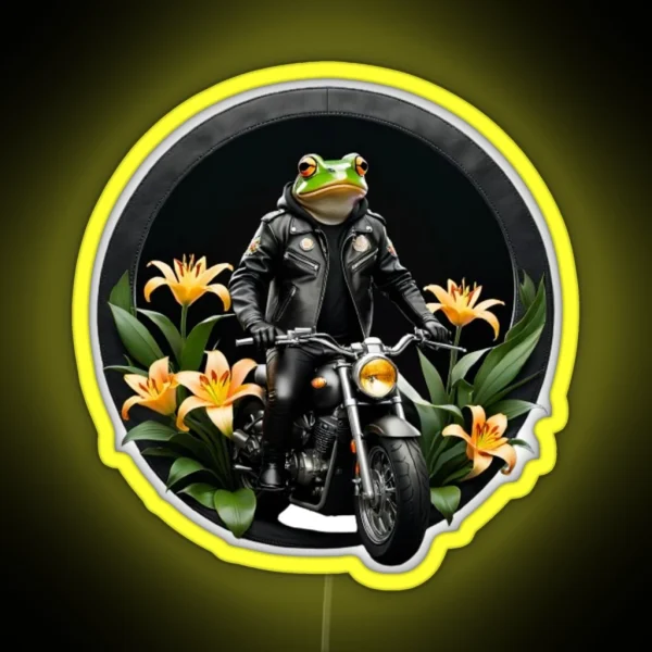 Frog On Motorcycle Surrounded RGB Neon Sign