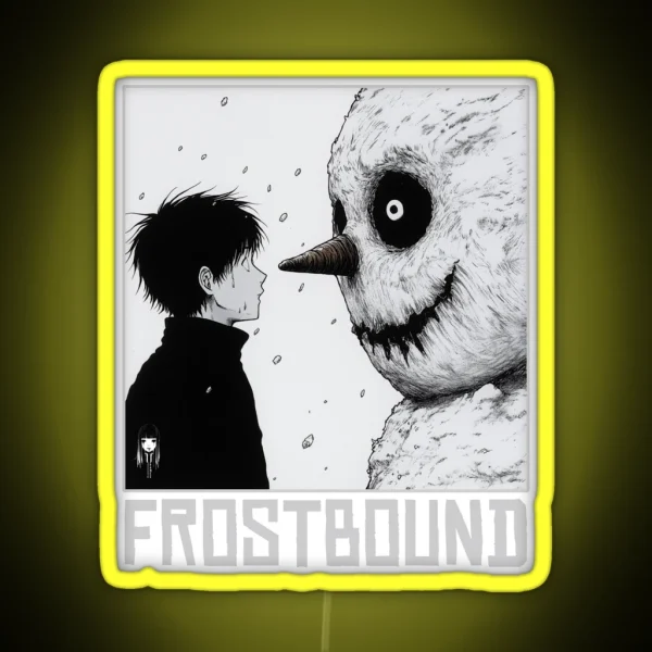 Frostbound Curse Black And White Christmas Horror Manga RGB Neon Sign