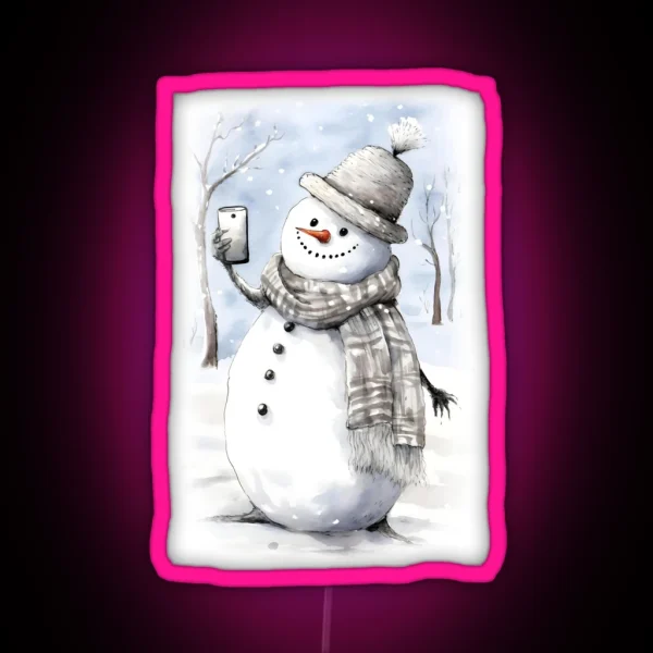 Frosty Fun Snowman S Selfie Moment RGB Neon Sign