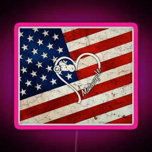 Full American Flag Heart Motorcycle RGB Neon Sign