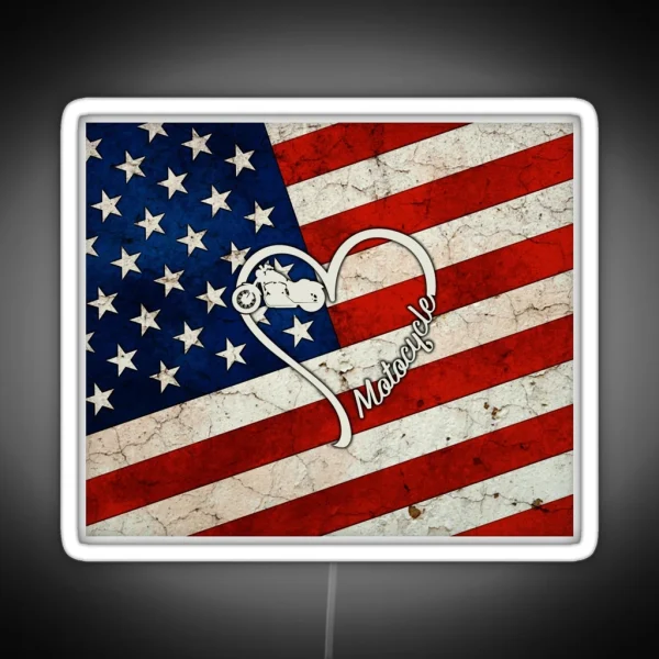 Full American Flag Heart Motorcycle RGB Neon Sign