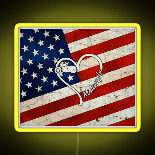 Full American Flag Heart Motorcycle RGB Neon Sign