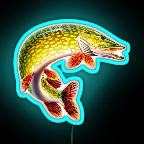 Full Feature Image Northern Pike Fisherman Fishing RGB Neon Sign