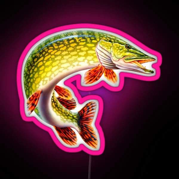 Full Feature Image Northern Pike Fisherman Fishing RGB Neon Sign