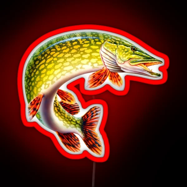 Full Feature Image Northern Pike Fisherman Fishing RGB Neon Sign