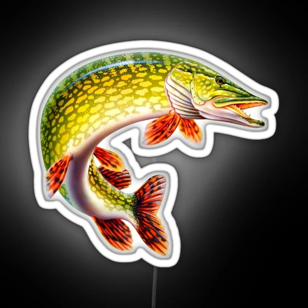 Full Feature Image Northern Pike Fisherman Fishing RGB Neon Sign