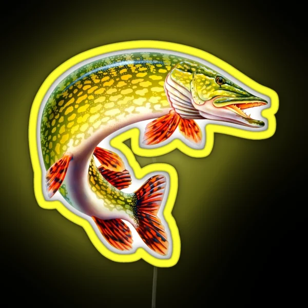 Full Feature Image Northern Pike Fisherman Fishing RGB Neon Sign