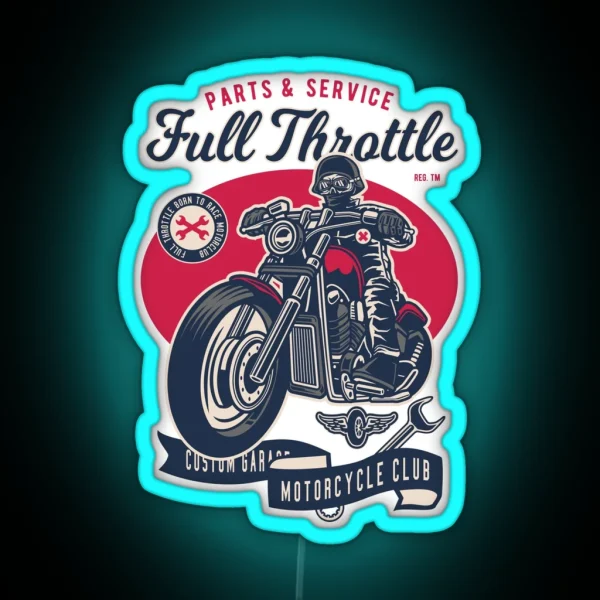 Full Throttle Choppers Ride Vintage Garage Custom Motorcycle Club Adventure Biker Lifestyle RGB Neon Sign