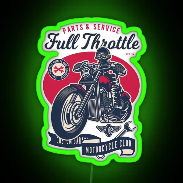 Full Throttle Choppers Ride Vintage Garage Custom Motorcycle Club Adventure Biker Lifestyle RGB Neon Sign