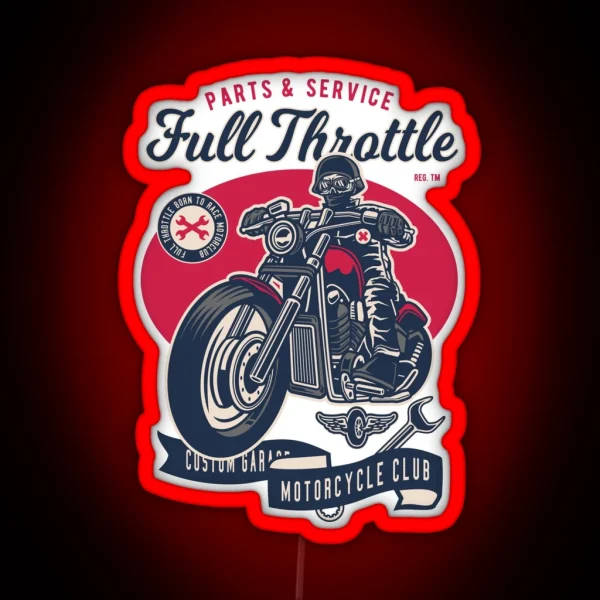 Full Throttle Choppers Ride Vintage Garage Custom Motorcycle Club Adventure Biker Lifestyle RGB Neon Sign