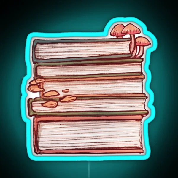 Fungi Book Stack RGB Neon Sign
