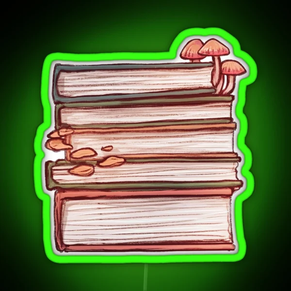 Fungi Book Stack RGB Neon Sign