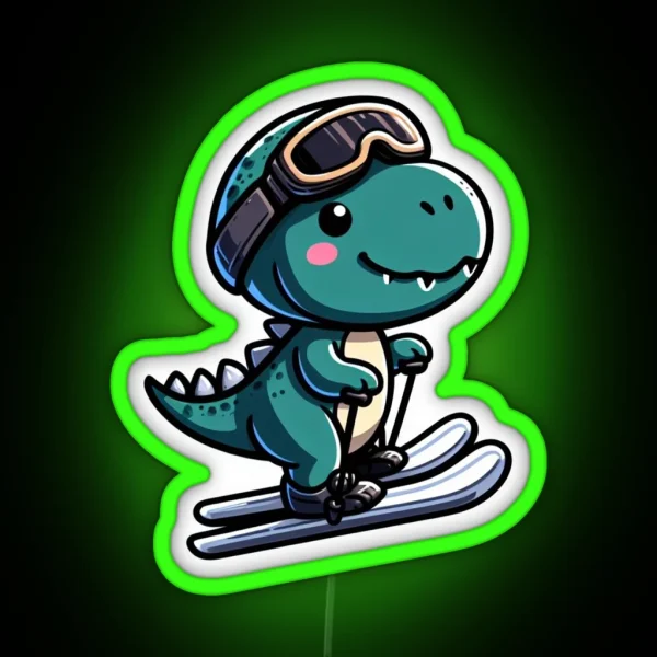 Funny And Cute Ski Rex Skiing Enjoy The Winter Sport RGB Neon Sign