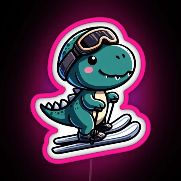 Funny And Cute Ski Rex Skiing Enjoy The Winter Sport RGB Neon Sign