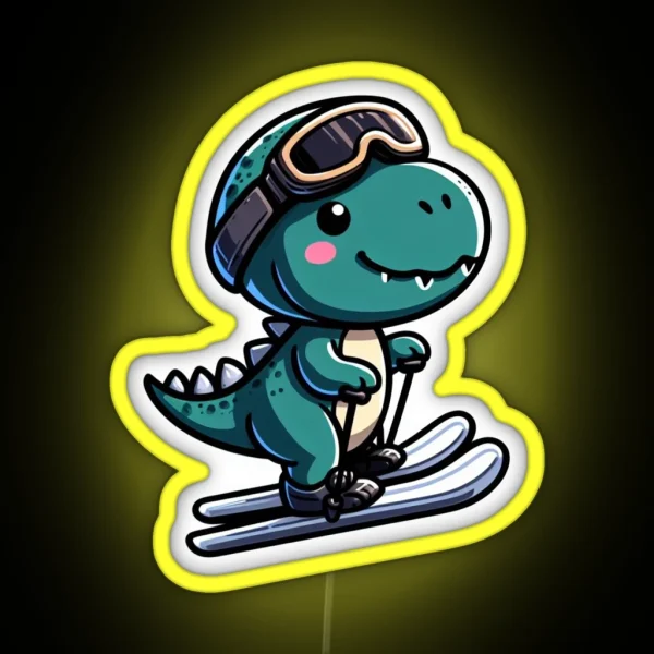 Funny And Cute Ski Rex Skiing Enjoy The Winter Sport RGB Neon Sign