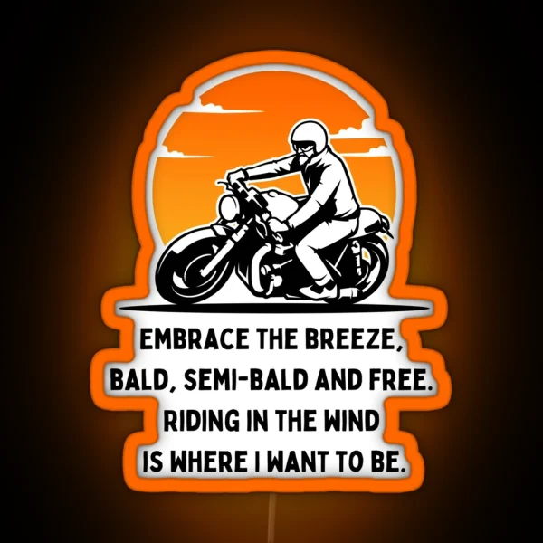 Funny Bald Biker Gifts For Dad Uncle Boyfriend Friend RGB Neon Sign