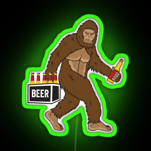 Funny Bigfoot Carrying Drinking Beer RGB Neon Sign