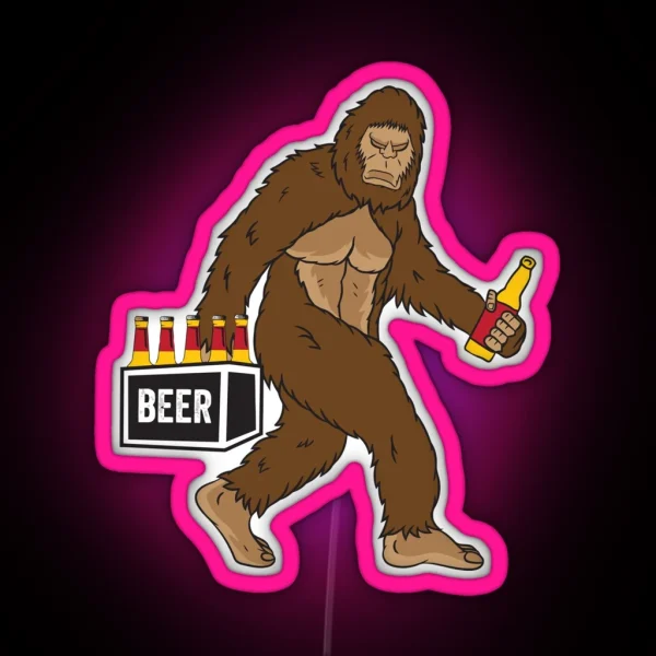 Funny Bigfoot Carrying Drinking Beer RGB Neon Sign