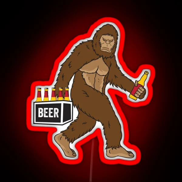 Funny Bigfoot Carrying Drinking Beer RGB Neon Sign