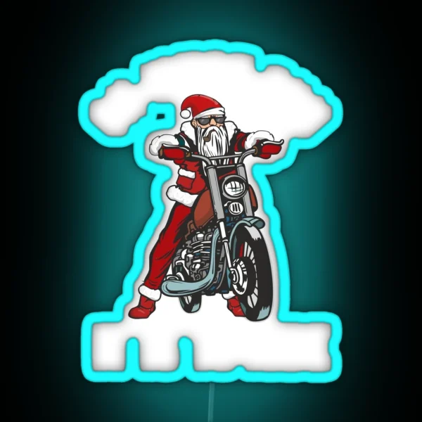 Funny Biker Santa Claus Riding A Bike RGB Neon Sign