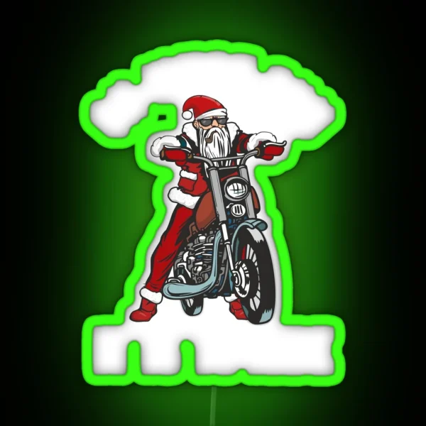 Funny Biker Santa Claus Riding A Bike RGB Neon Sign