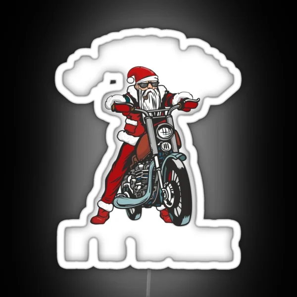 Funny Biker Santa Claus Riding A Bike RGB Neon Sign