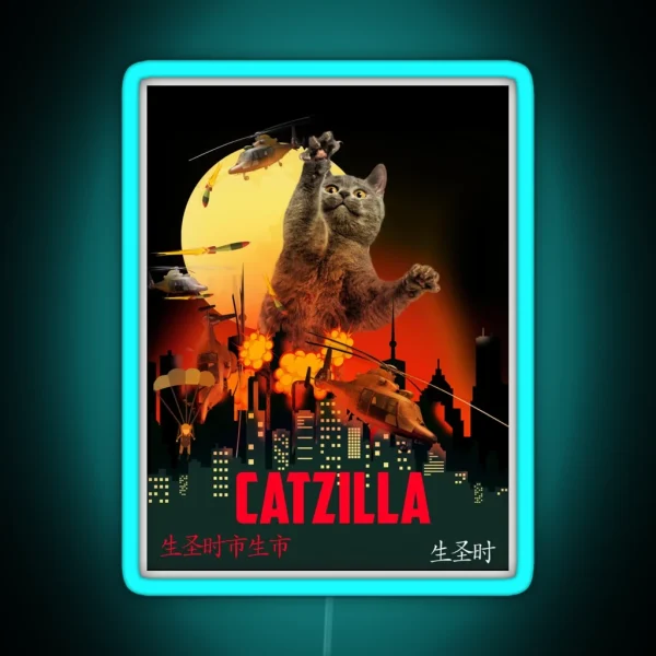 Funny Cat Catzilla RGB Neon Sign