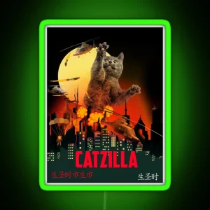 Funny Cat Catzilla RGB Neon Sign