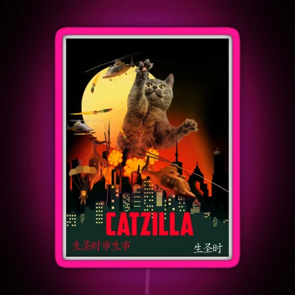 Funny Cat Catzilla RGB Neon Sign