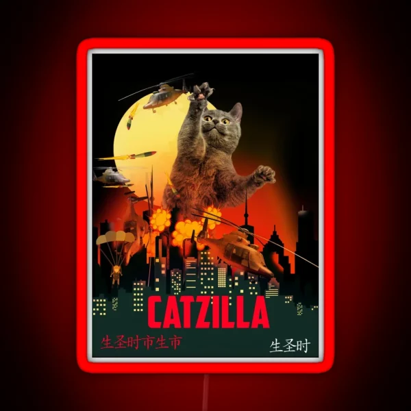 Funny Cat Catzilla RGB Neon Sign