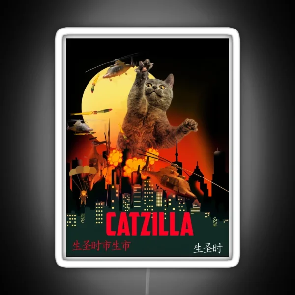 Funny Cat Catzilla RGB Neon Sign