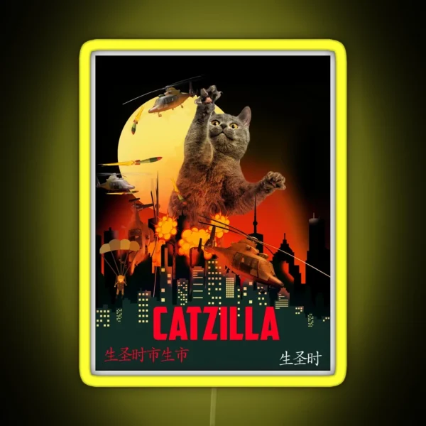 Funny Cat Catzilla RGB Neon Sign