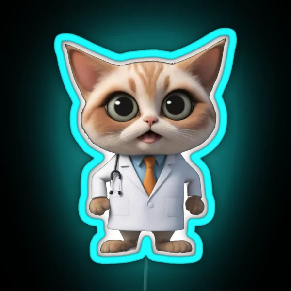 Funny Cat Doctor RGB Neon Sign