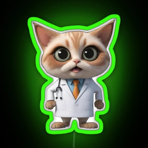 Funny Cat Doctor RGB Neon Sign