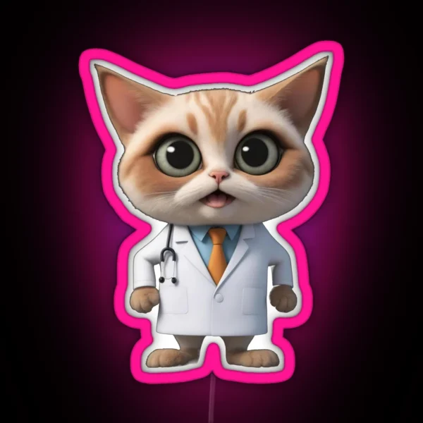 Funny Cat Doctor RGB Neon Sign