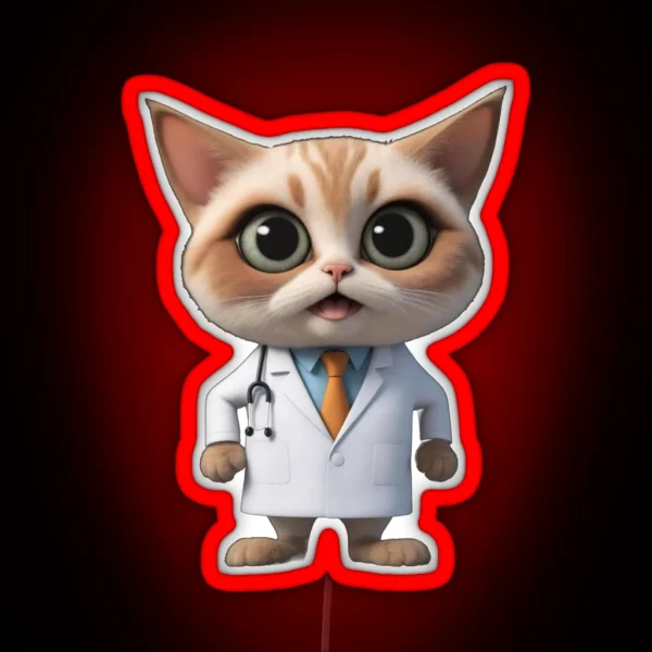Funny Cat Doctor RGB Neon Sign