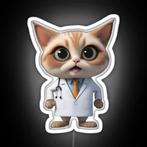 Funny Cat Doctor RGB Neon Sign