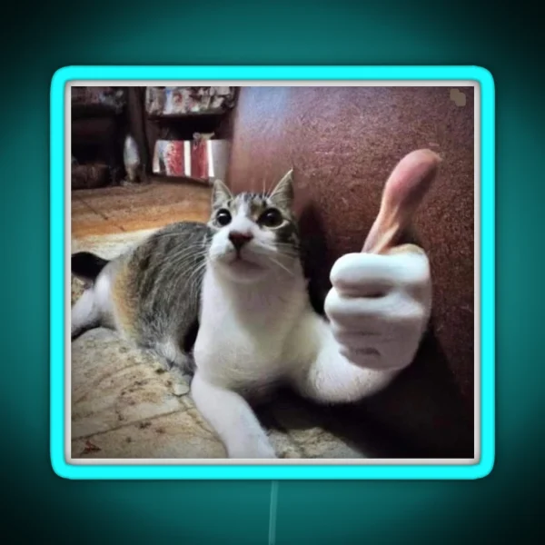 Funny Cat Meme Human Hand Thumbs Up RGB Neon Sign