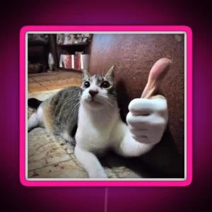 Funny Cat Meme Human Hand Thumbs Up RGB Neon Sign
