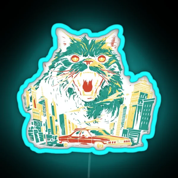 Funny Catzilla Attack The City Cat Lover Gifts RGB Neon Sign