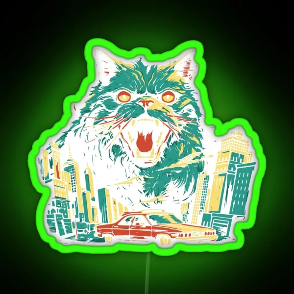 Funny Catzilla Attack The City Cat Lover Gifts RGB Neon Sign