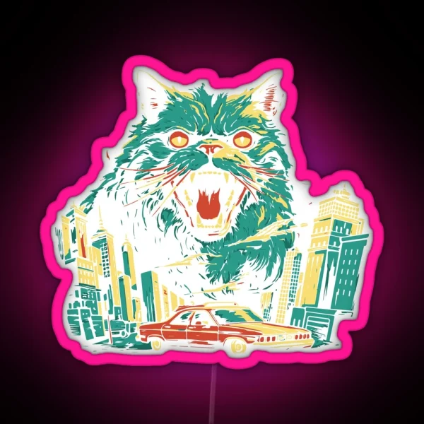 Funny Catzilla Attack The City Cat Lover Gifts RGB Neon Sign