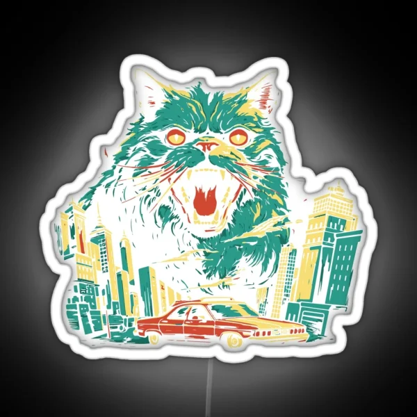 Funny Catzilla Attack The City Cat Lover Gifts RGB Neon Sign