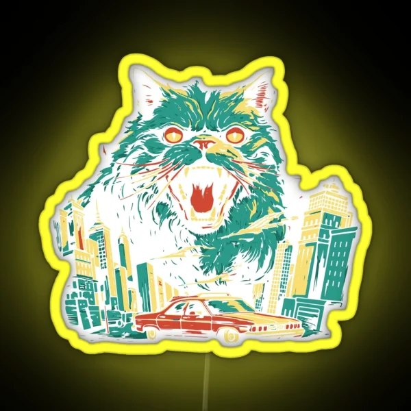 Funny Catzilla Attack The City Cat Lover Gifts RGB Neon Sign