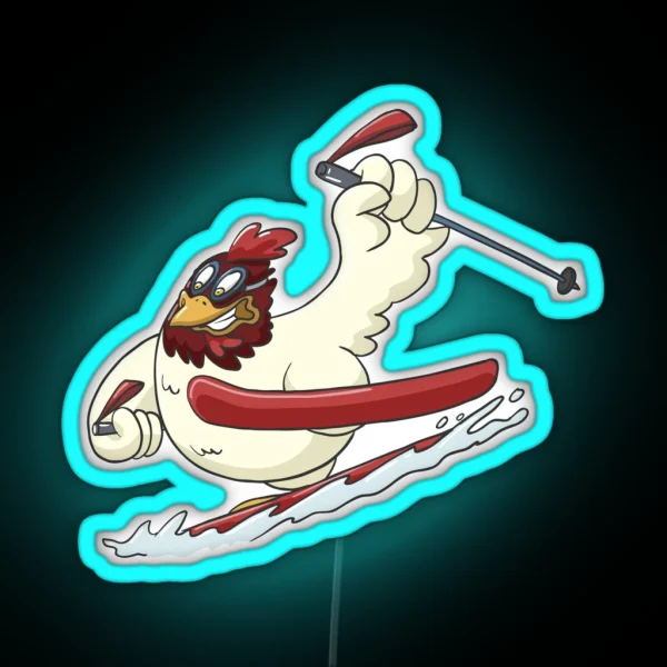 Funny Chicken On Ski Aplin Downhill RGB Neon Sign